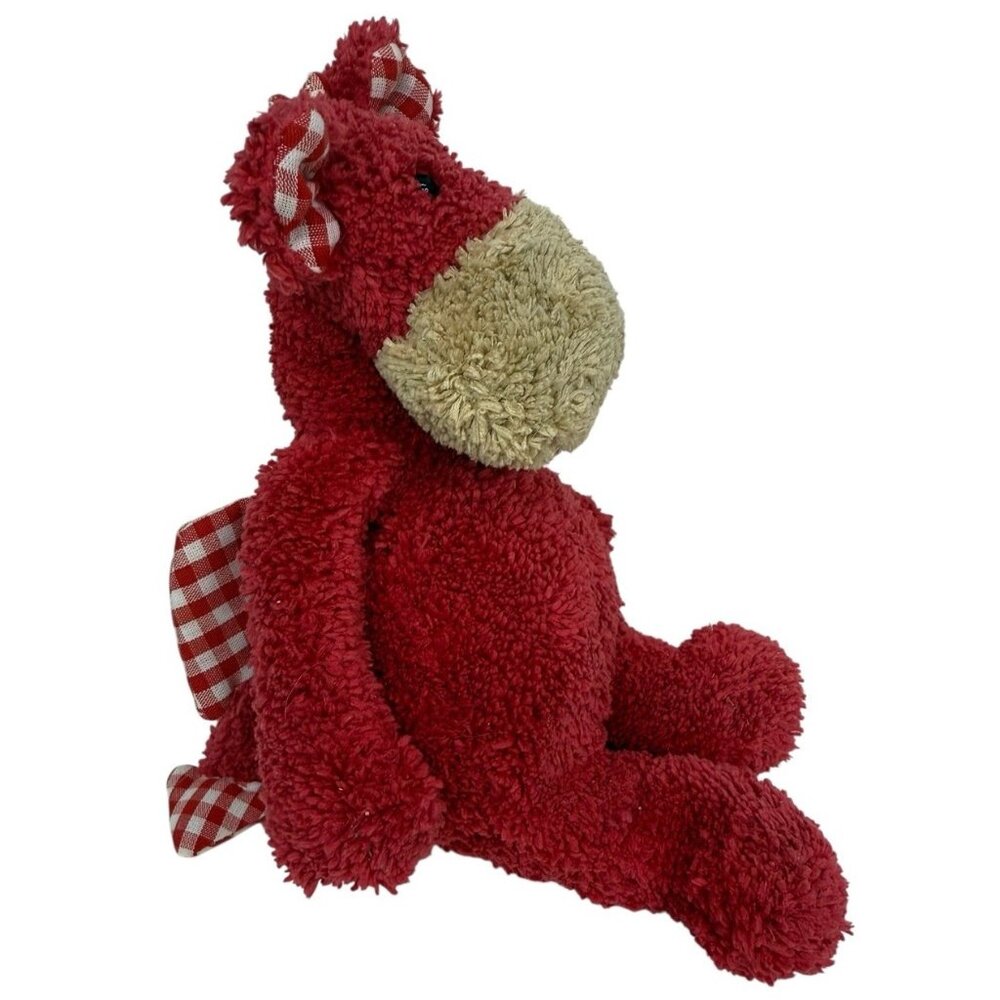 Pottery Barn Kids Dragon Red Plush 9” Gingham Stuffed Animal Small Baby Toy PBK